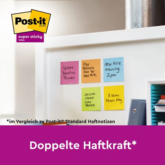 Post-it Super Sticky Z-Notes Soulful Collection, Packung mit 6 Blöcken, 90 Blatt pro Block, 76 mm x 76 mm, Pink, Lila, Grün - Extra-stark klebende Notizzettel für Notizen, To-Do-Listen & Erinnerungen