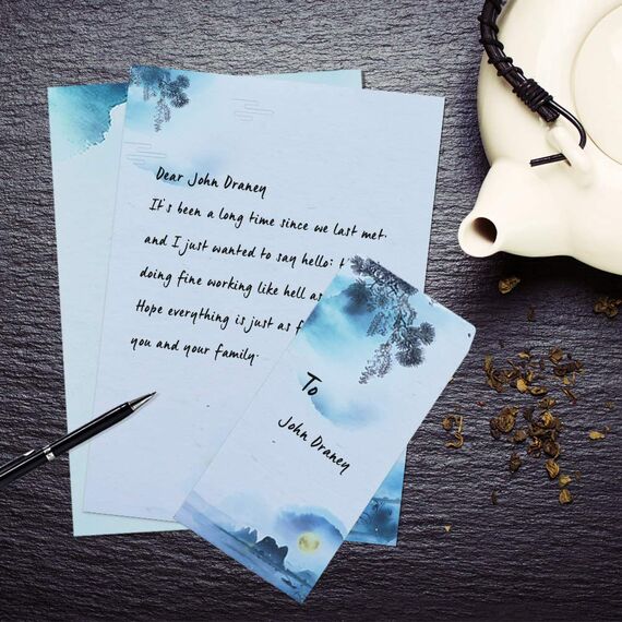 Schreibwaren-Set, japanisches Briefpapier, 48 Stück, Schreibpapier und Umschläge, Set mit Tintenmalerei-Design – 48 Schreibpapiere + 24 Umschläge