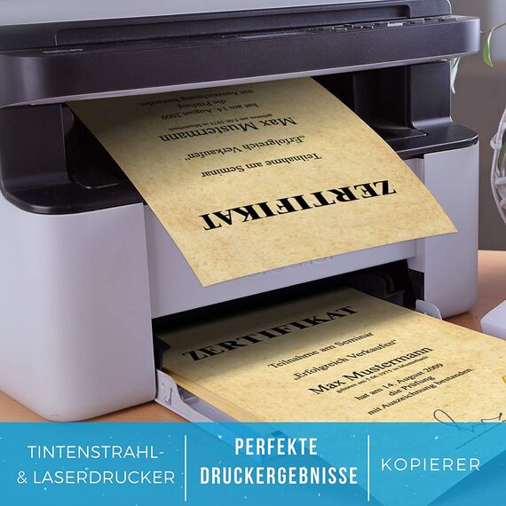 Betterpress® 25 Blatt DIN A4 120 g/m² Urkundenpapier A4 bedruckbar Gastropapier Briefpapier Altes Vintage Papier Elefantenhaut Papier Speisekartenpapier beidseitig Schatzkarte Flaschenpost