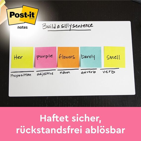 Post-it Z-Notes Neon Rainbow Collection, Packung mit 6 Blöcken, 100 Blatt pro Block, 76 mm x 76 mm, Farben: Gelb, Grün, Lila, Pink, Orange - Selbstklebende Notizzettel für Notizen