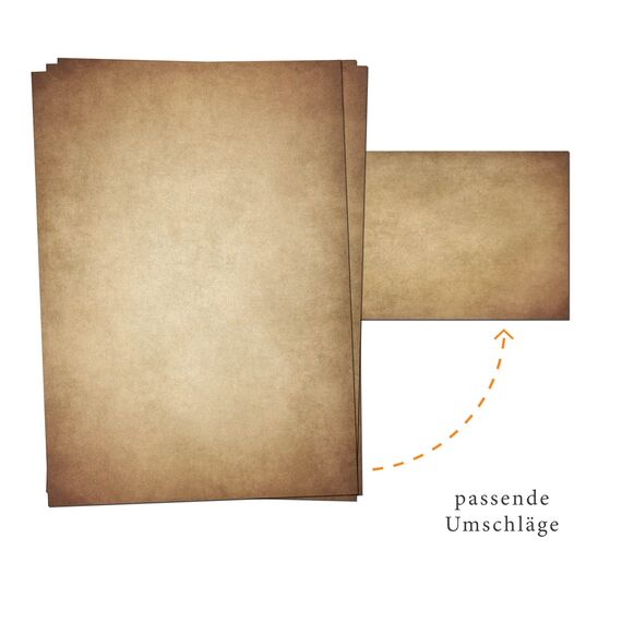 PRESENTOU Briefpapier beidseitig bedruckt 120 Gramm Papier | Motivpapier Urkundenpapier Urkunde Speisekarte Liebesbrief (Vintage Dunkel, 25 + 25 Bögen + Umschläge)