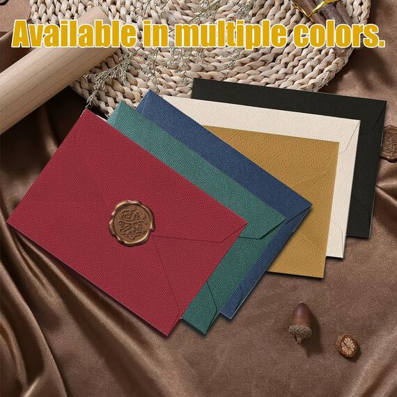 22 Stück Briefpapier Vintage Papier, Set mit 6 Leinenumschlag Umschläge und Wachssiegel 10 A5 Briefpapier Vintage Papier, Kraftpapier Umschläge, für Geburtstag, Hochzeits Einladung Grußkarten Farbe