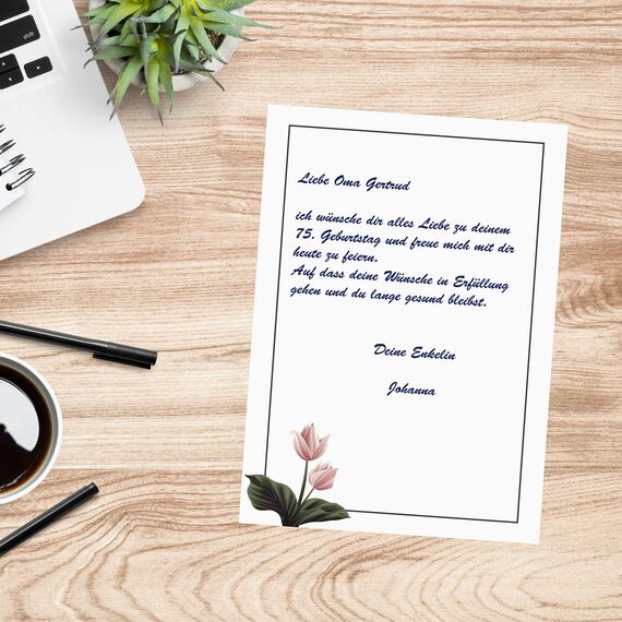 PRESENTOU Briefpapier beidseitig bedruckt 120 Gramm Papier | Motivpapier Urkundenpapier Urkunde Speisekarte Liebesbrief (Blume & Altrosa, 50 Bögen)