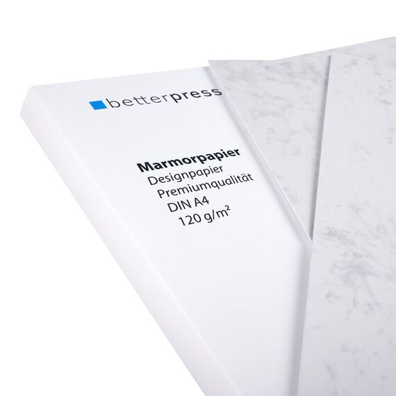 Betterpress® 100 Blatt Briefpapier Marmorpapier grau 120g, A4 – Beidseitig marmoriertes Papier in hochwertiger Qualität – Premium ideal als Speisekarte, Zertifikat, Kirchenheft und Urkunde