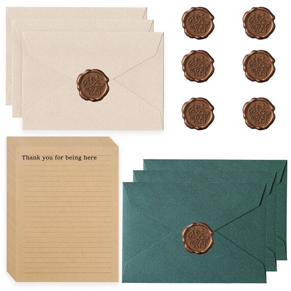 22 Stück Briefpapier Vintage Papier, Set mit 6 Leinenumschlag Umschläge und Wachssiegel 10 A5 Briefpapier Vintage Papier, Kraftpapier Umschläge für Geburtstag, Hochzeits Einladung Grußkarten (Grün)