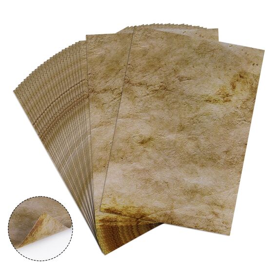 ABSOFINE Vintage Papier, 25 Stück DIN A4 Bedruckbar Briefpapier Vintage Pergamentpapier, 120g Retro Urkundenpapier Mittelalterliches Altes Papier für Hochzeit, Geschenke, Nostalgie, Geburtstag