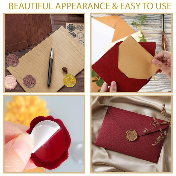22 Stück Briefpapier Vintage Papier, Set mit 6 Leinenumschlag Umschläge und Wachssiegel 10 A5 Briefpapier Vintage Papier, Kraftpapier Umschläge für Geburtstag, Hochzeits Einladung Grußkarten