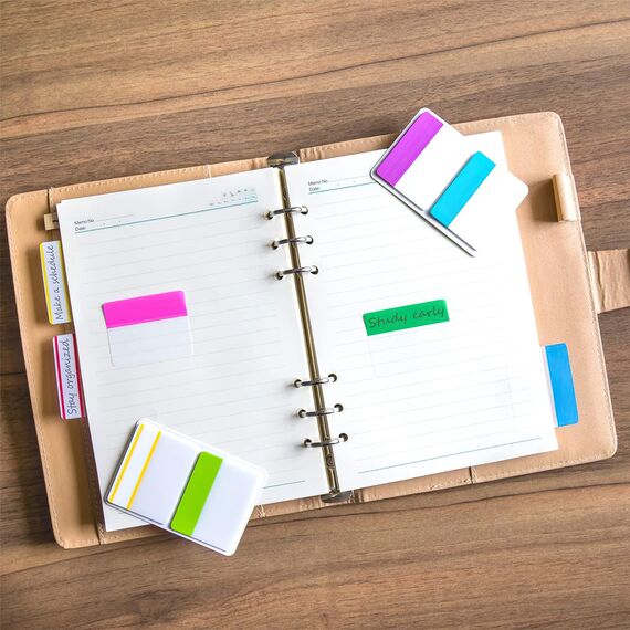 OWLKELA 480 Stück Haftstreifen, 5.3 * 4cm-Tabs, Farbige Seitenmarkierungen Repositionierbare Bandfahnen für Bücher, Binder und Aktenordner, [24 Sets 12 Farben] Einfach zu Kleben, Sauber zu Entfernen