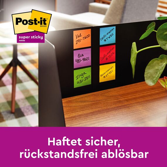 Post-it Super Sticky Z-Notes Soulful Collection, Packung mit 6 Blöcken, 90 Blatt pro Block, 76 mm x 76 mm, Pink, Lila, Grün - Extra-stark klebende Notizzettel für Notizen, To-Do-Listen & Erinnerungen