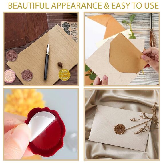 22 Stück Briefpapier Vintage Papier, Set mit 6 Leinenumschlag Umschläge und Wachssiegel 10 A5 Briefpapier Vintage Papier, Kraftpapier Umschläge für Geburtstag, Hochzeits Einladung Grußkarten (Grün)