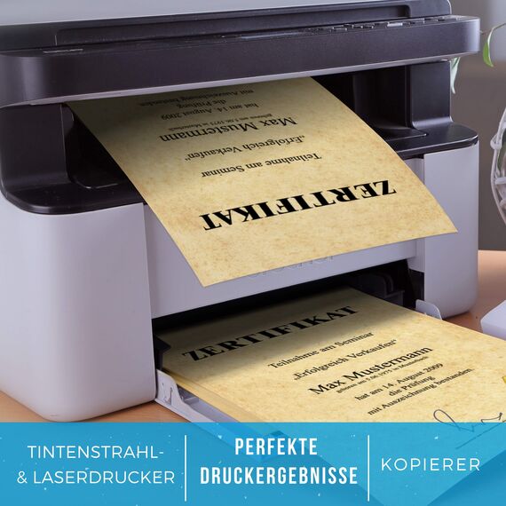 Betterpress® 50 Blatt DIN A4 120 g/m² Urkundenpapier A4 bedruckbar Gastropapier Briefpapier Altes Vintage Papier Elefantenhaut Papier Speisekartenpapier beidseitig Schatzkarte Flaschenpost