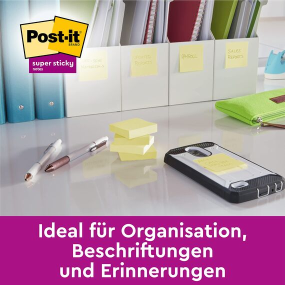 Post-it Super Sticky Z-Notes Gelb, Vorteilspackung mit 12 Blöcken, 90 Blatt pro Block, 76 mm x 76 mm - Für Notizen, To-Do-Listen & Erinnerungen