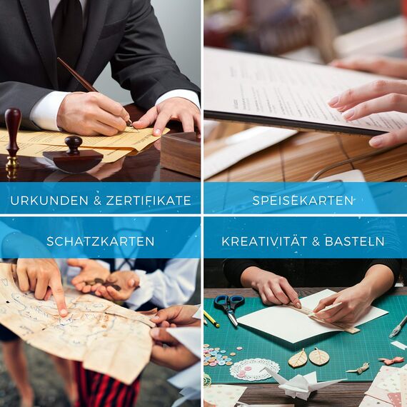 Betterpress® 50 Blatt DIN A4 120 g/m² Urkundenpapier A4 bedruckbar Gastropapier Briefpapier Altes Vintage Papier Elefantenhaut Papier Speisekartenpapier beidseitig Schatzkarte Flaschenpost