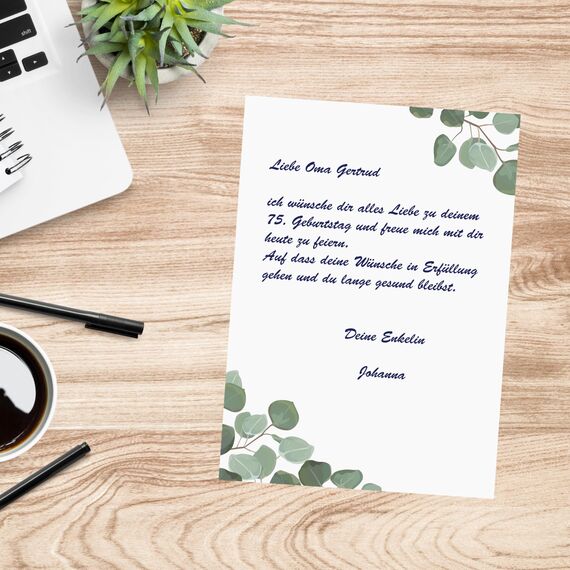 Presentou 50 x Briefpapier beidseitig Bedruckt 120 Gramm Papier | Motivpapier Urkundenpapier Urkunde Speisekarte Liebesbrief (Eukalyptus, 50 Bögen)