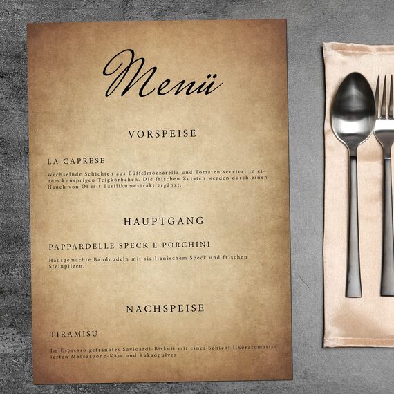 PRESENTOU Briefpapier beidseitig bedruckt 120 Gramm Papier | Motivpapier Urkundenpapier Urkunde Speisekarte Liebesbrief (Vintage Dunkel, 50 Bögen)