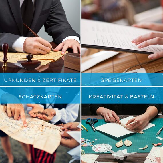 Betterpress® 100 Blatt DIN A4 120 g/m² Urkundenpapier A4 bedruckbar Gastropapier Briefpapier Altes Vintage Papier Elefantenhaut Papier Speisekartenpapier beidseitig Schatzkarte Flaschenpost