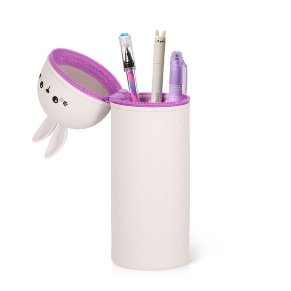 LEGAMI - 2-in-1 Weiche Silikontasche - Kawaii, Giraffe Schultasche, Tischstifthalter, Reißverschluss, Silikon, Stiftetasche Buntstifte Marker, H 18,5 cm, Bunny