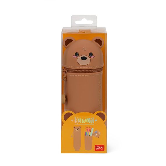 LEGAMI - 2-in-1 Weiche Silikontasche - Kawaii, Giraffe Schultasche, Tischstifthalter, Reißverschluss, Silikon, Stiftetasche Buntstifte Marker, H 18,5 cm, Teddy Bear
