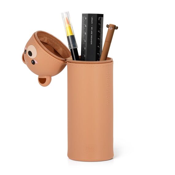 LEGAMI - 2-in-1 Weiche Silikontasche - Kawaii, Giraffe Schultasche, Tischstifthalter, Reißverschluss, Silikon, Stiftetasche Buntstifte Marker, H 18,5 cm, Teddy Bear