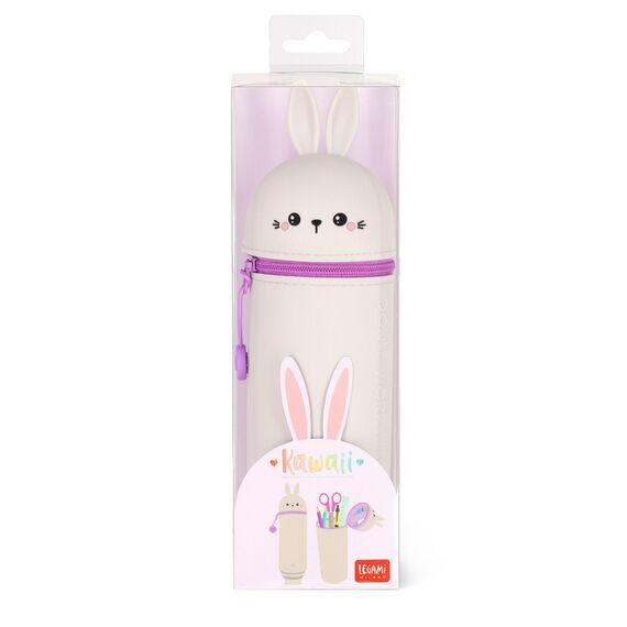 LEGAMI - 2-in-1 Weiche Silikontasche - Kawaii, Giraffe Schultasche, Tischstifthalter, Reißverschluss, Silikon, Stiftetasche Buntstifte Marker, H 18,5 cm, Bunny