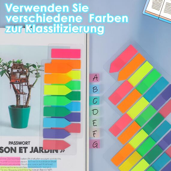 moinkerin Seitenmarker 1820 Stück, Haftstreifen Transparent PET, Sticky Notes Page Marker Tabs, Haftmarker Index Etiketten Beschreibbar & Repositionierbar, 2 Designs in 8 Neonfarben für Schule Büro