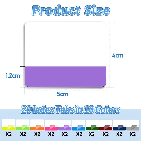 400 Stück Haftstreifen-Tabs 20 Sets 10 Farben Index Haftmarker Farbige Seitenmarkierungen Repositionierbare Bandfahnen für Bücher Binder und Aktenordner