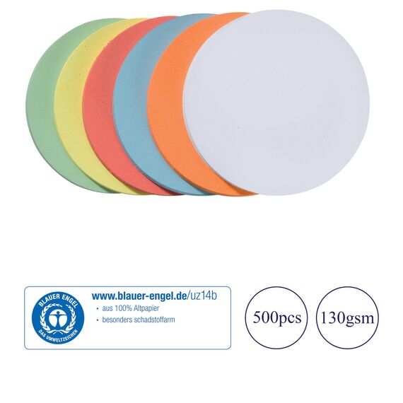 FRANKEN Moderationskarten Kreis klein, 95 mm, 500 Stück, Präsentationskarten ideal für Meetings, Trainings, Schulungen im Büro oder Hotel und Lehrer in der Schule, Metaplankarten, Bunt, UMZ 10 99