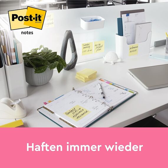Post-it Notizen Kanariengelb, Packung mit 12 Blöcken, 100 Blatt pro Block, 51 mm x 38 mm, Farbe: Gelb - Selbstklebende Notizzettel für Notizen, To-Do-Listen und Erinnerungen