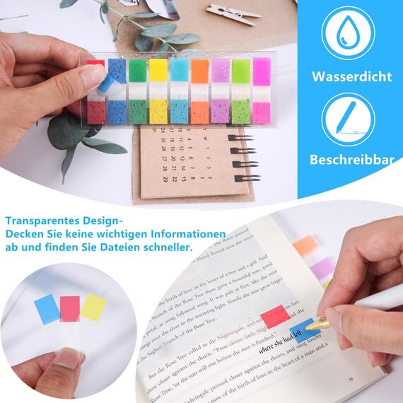 Sticky Notes,moinkerin 900 Stücke Haftnotizen Tabs Haftstreifen Transparente Haftnotizen PET Mehrfarbig für Lesezeichen,Studieren,Büro,Schulplaner Memo