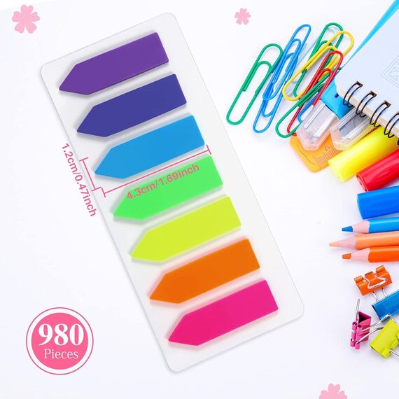 moinkerin Haftstreifen Haftmarker Film Textstreifen Klebezettel Klebemarkierungen Kleine Fahnen Haftnotizen Tabs Beschreibbare Etiketten (B-980 Stücke - Pfeile)