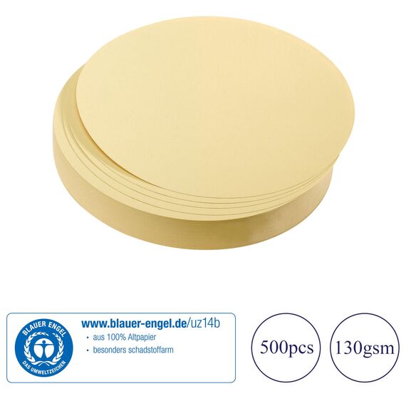 FRANKEN Moderationskarten Kreis mittel, 140 mm, 500 Stück, Präsentationskarten ideal für Meetings, Trainings, Schulungen im Büro oder Hotel und Lehrer in der Schule, Metaplankarten, Gelb, UMZ 14 04