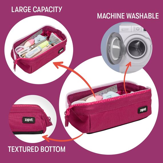 ZIPIT Lenny Federmäppchen für Mädchen, Großes Mäppchen für Schule und Büro, Etui mit breiter Öffnung, Federmappe Rosa