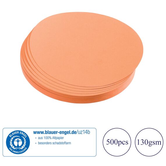 FRANKEN Moderationskarten Kreis mittel, 140 mm, 500 Stück, Präsentationskarten ideal für Meetings, Trainings, Schulungen im Büro oder Hotel und Lehrer in der Schule, Metaplankarten, Orange, UMZ 14 05