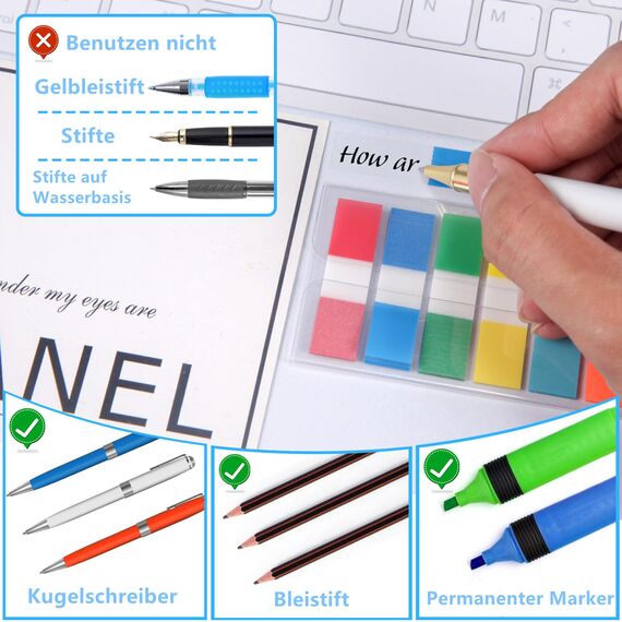 Sticky Notes,moinkerin 900 Stücke Haftnotizen Tabs Haftstreifen Transparente Haftnotizen PET Mehrfarbig für Lesezeichen,Studieren,Büro,Schulplaner Memo