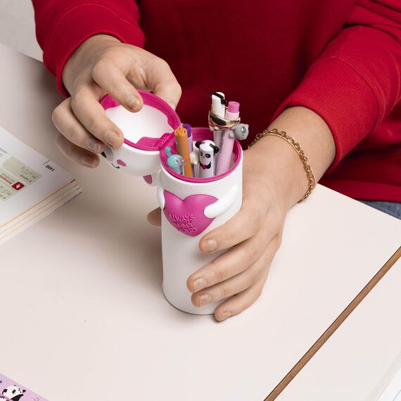 Legami - Kawaii 2-in-1 Schulmäppchen aus weichem Silikon, Teddy Bear-Thema, Stifthalter, Reißverschluss, Buntstifte, Marker, H 18,5 cm, White