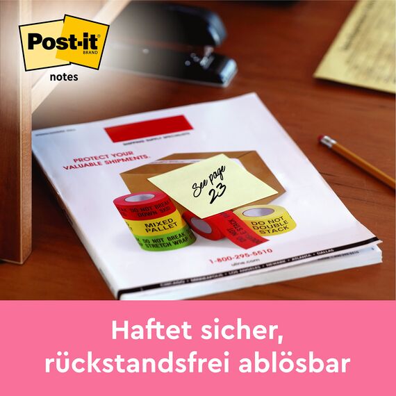 Post-it Notizen Kanariengelb, Vorteilspackung mit 24 Blöcken, 100 Blatt pro Block, 76 mm x 76 mm, Farbe: Gelb - Selbstklebende Notizzettel für Notizen, To-Do-Listen und Erinnerungen