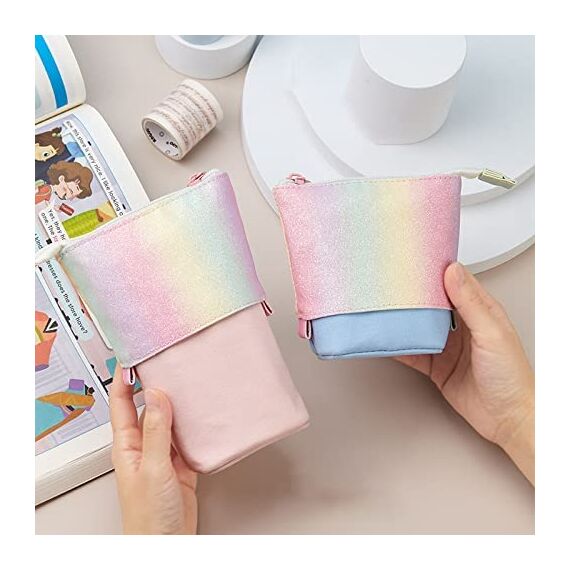 YeahBoom Federmäppchen Reißverschluss,2-in-1 Schlampermäppchen und Stifteköcher,Federmäppchen Mädchen,Ständer Bleistifthalter,Teleskopisch Mäppchen,Stifteköcher für Teenager Schülerin