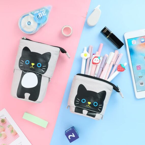 YeahBoom Federmäppchen Reißverschluss,2-in-1 Schlampermäppchen und Stifteköcher,Federmäppchen Mädchen,Ständer Bleistifthalter,Teleskopisch Mäppchen,Stifteköcher für Teenager Schülerin