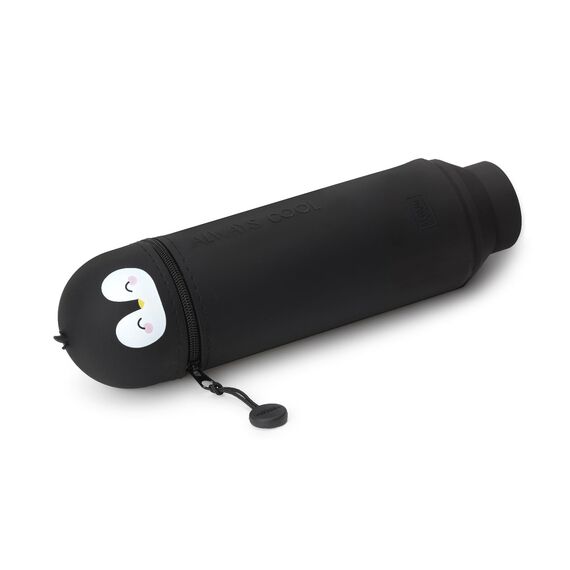 Legami Kawaii 2-in-1-Schulmäppchen in weicher Silikon-Panda-Form, Tisch-Stifthalter, Reißverschluss, Buntstifte, Marker, H 18,5 cm, Penguin