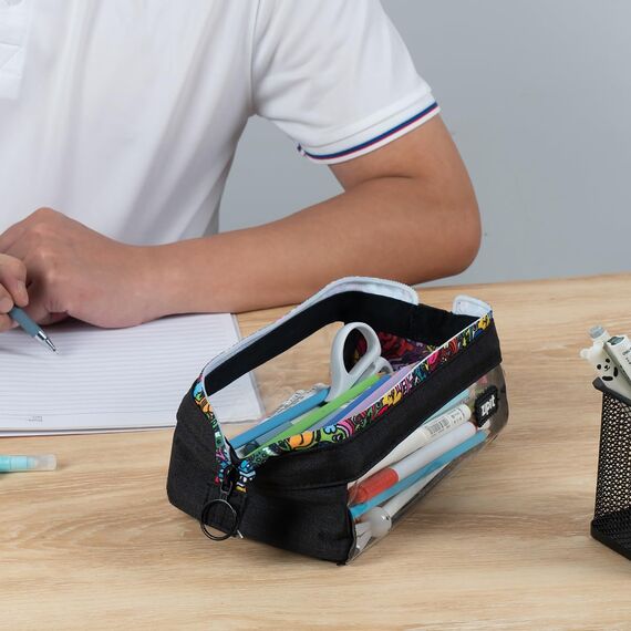 ZIPIT Transparentes Federmäppchen, Großes Mäppchen für Schule und Büro, Etui mit breiter Öffnung, Blaugrün