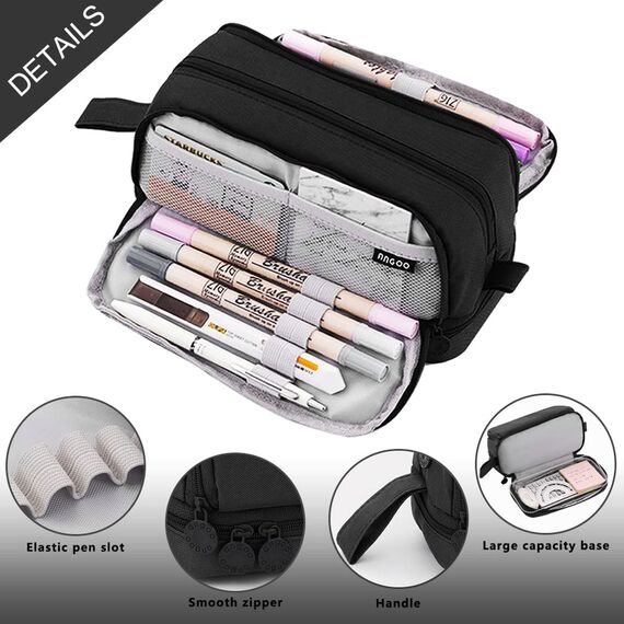 Mailain Federmäppchen Mäppchen für Jungen Mädchen Teenager, Groß Federtasche Federmappe Erwachsene Etui Schule 4 Fächer Pencil Cases (Schwarz)