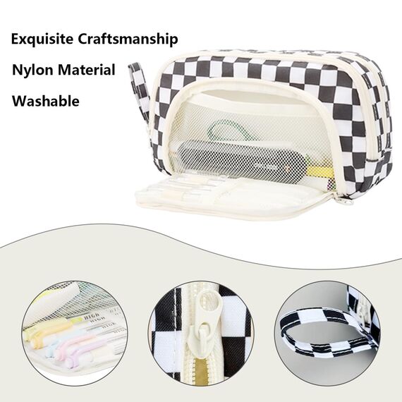 Mailain Federmappe Mäppchen mit 3 Fächer Federtasche große Kapazität Federmäppchen Mädchen Junge Teenager Erwachsene Pencil Case Schlamppermäppchen Etui Stifte für Schule Büro (Gitter)