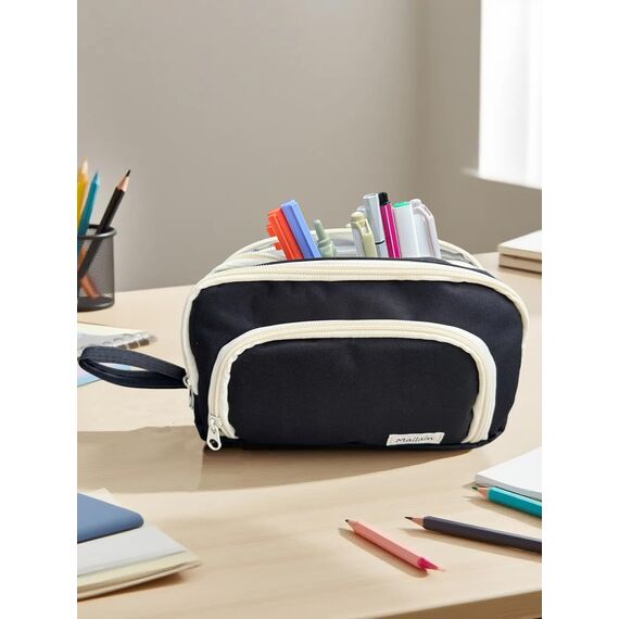 Mailain Federmappe Mäppchen mit 3 Fächer Federtasche große Kapazität Federmäppchen Mädchen Junge Teenager Erwachsene Pencil Case Schlamppermäppchen Etui Stifte für Schule Büro (Schwarz)