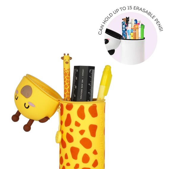 LEGAMI - 2-in-1 Weiche Silikontasche - Kawaii, Giraffe Schultasche, Tischstifthalter, Reißverschluss, Silikon, Stiftetasche Buntstifte Marker, H 18,5 cm