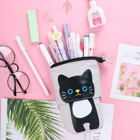 YeahBoom Federmäppchen Reißverschluss,2-in-1 Schlampermäppchen und Stifteköcher,Federmäppchen Mädchen,Ständer Bleistifthalter,Teleskopisch Mäppchen,Stifteköcher für Teenager Schülerin