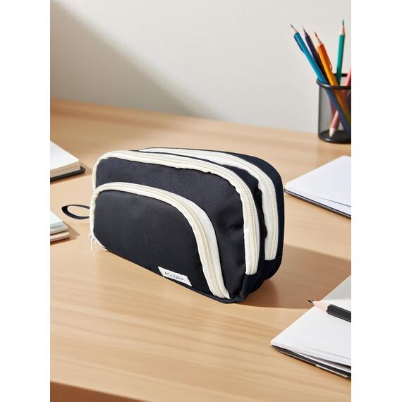 Mailain Federmappe Mäppchen mit 3 Fächer Federtasche große Kapazität Federmäppchen Mädchen Junge Teenager Erwachsene Pencil Case Schlamppermäppchen Etui Stifte für Schule Büro (Schwarz)