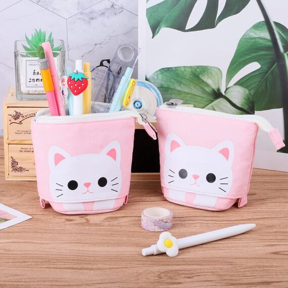 YeahBoom Federmäppchen Reißverschluss,2-in-1 Schlampermäppchen und Stifteköcher,Federmäppchen Mädchen,Ständer Bleistifthalter,Teleskopisch Mäppchen,Stifteköcher für Teenager Schülerin