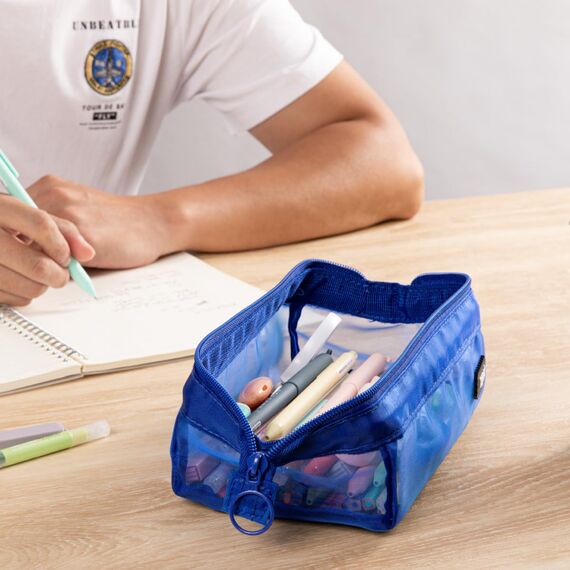 ZIPIT Mesh Federmäppchen, Großes Mäppchen für Schule und Büro, Etui mit breiter Öffnung, Federmappe Blau