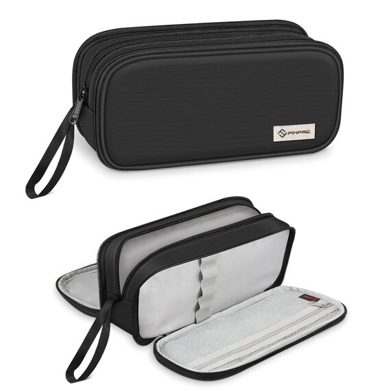 FINPAC Federmäppchen Federtasche - Große Kapazität Mäppchen mit 3 Fächer Stiftetasche Schlamperbox Bleistifttasche Schulmäppchen für Schule & Büro, (Schwarz)