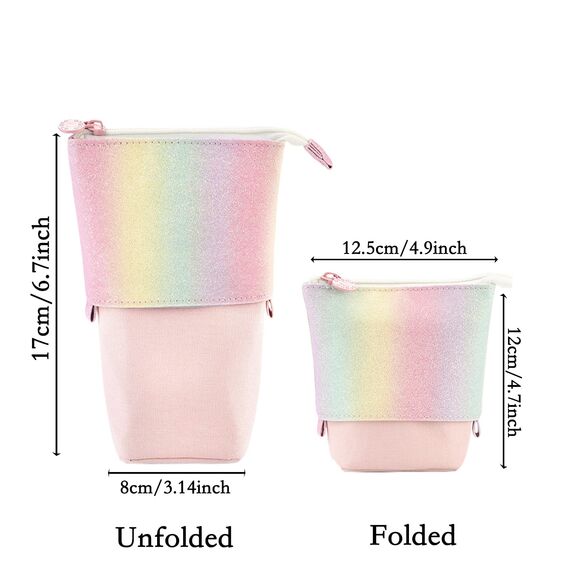 YeahBoom Federmäppchen Reißverschluss,2-in-1 Schlampermäppchen und Stifteköcher,Federmäppchen Mädchen,Ständer Bleistifthalter,Teleskopisch Mäppchen,Stifteköcher für Teenager Schülerin